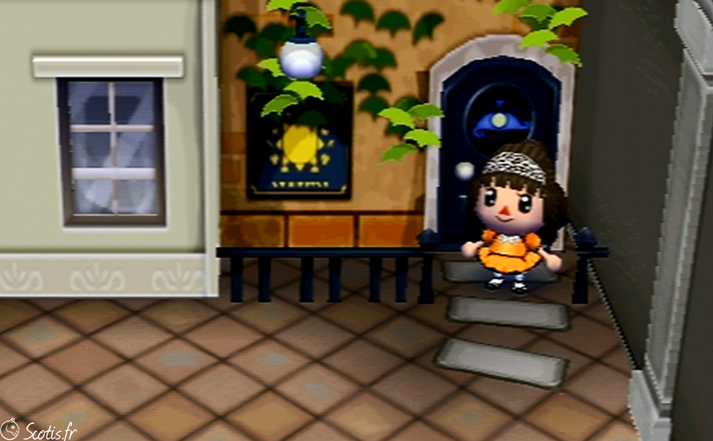 Screenshot in game d'une robe réalisée sur Animal Crossing pour la robe pour Samhain (aussi appelé Halloween) en orange et noire