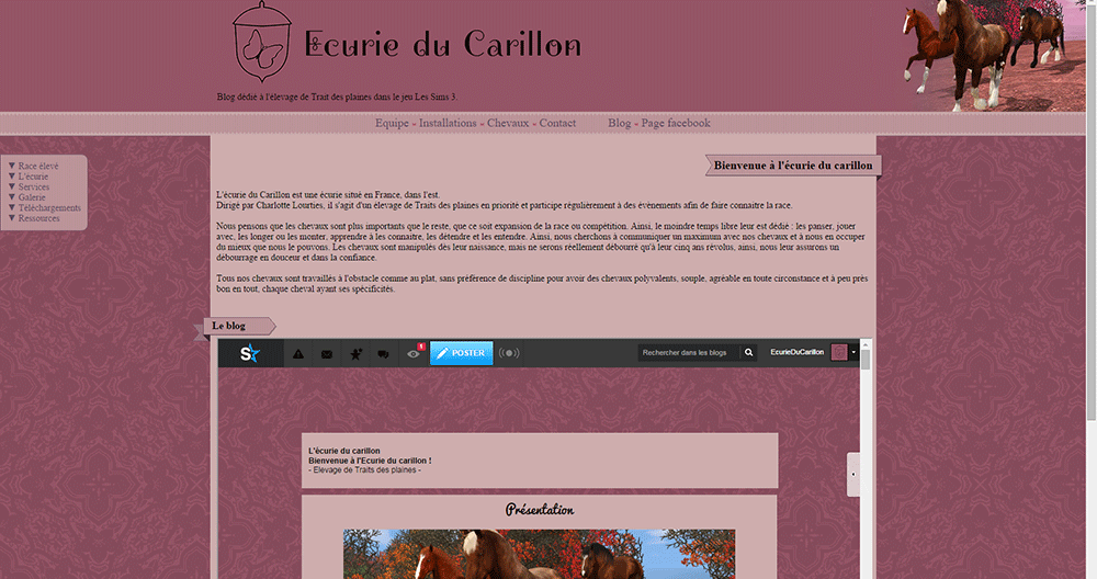 Web-design de l'écurie du carillon (écurie Sims 3)