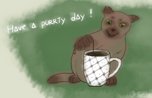 Dessin de chat avec du thé et une tasse