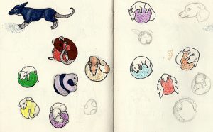 Cercle avec animaux (rat, renard, serpent, chat et oiseau)