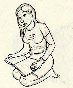 Dessin d'une jeune femme lisant un livre