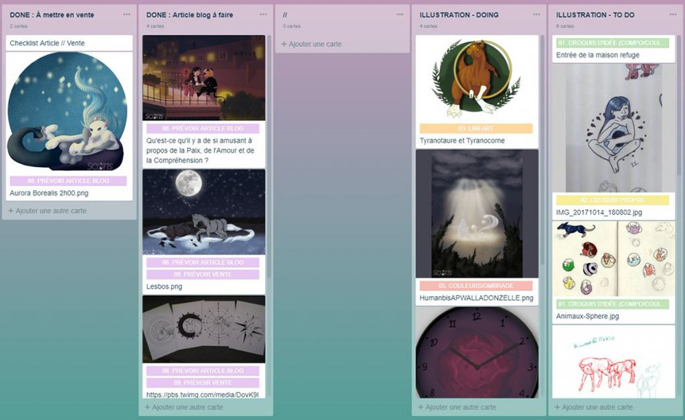 Board Kanban Trello pour les illustrations de Scotis